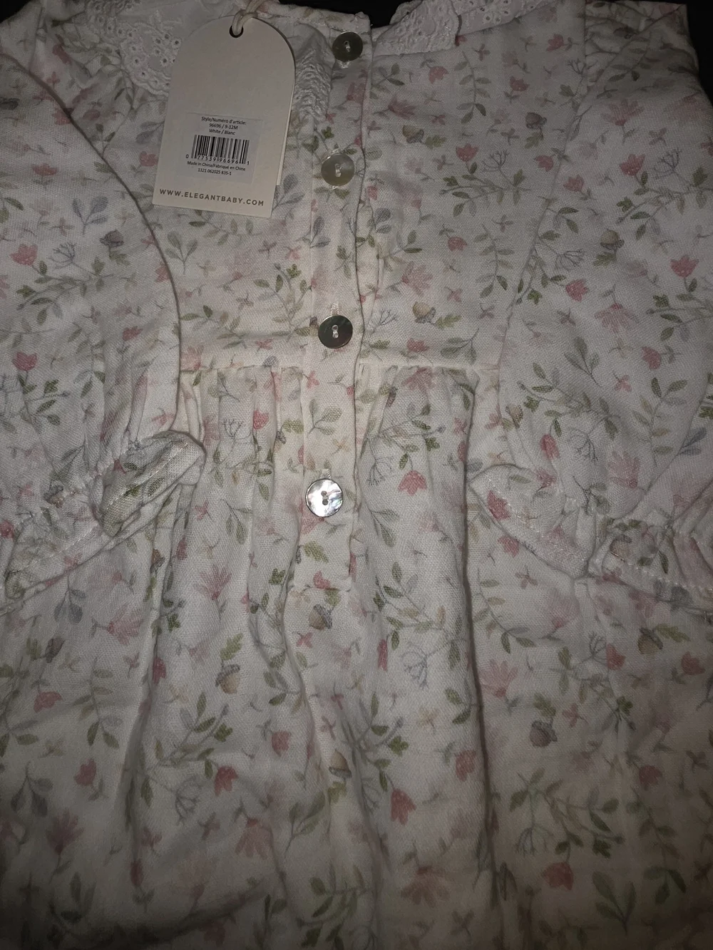 Delicate Floral Ruffle Collar Baby Romper - White with Pink & Green